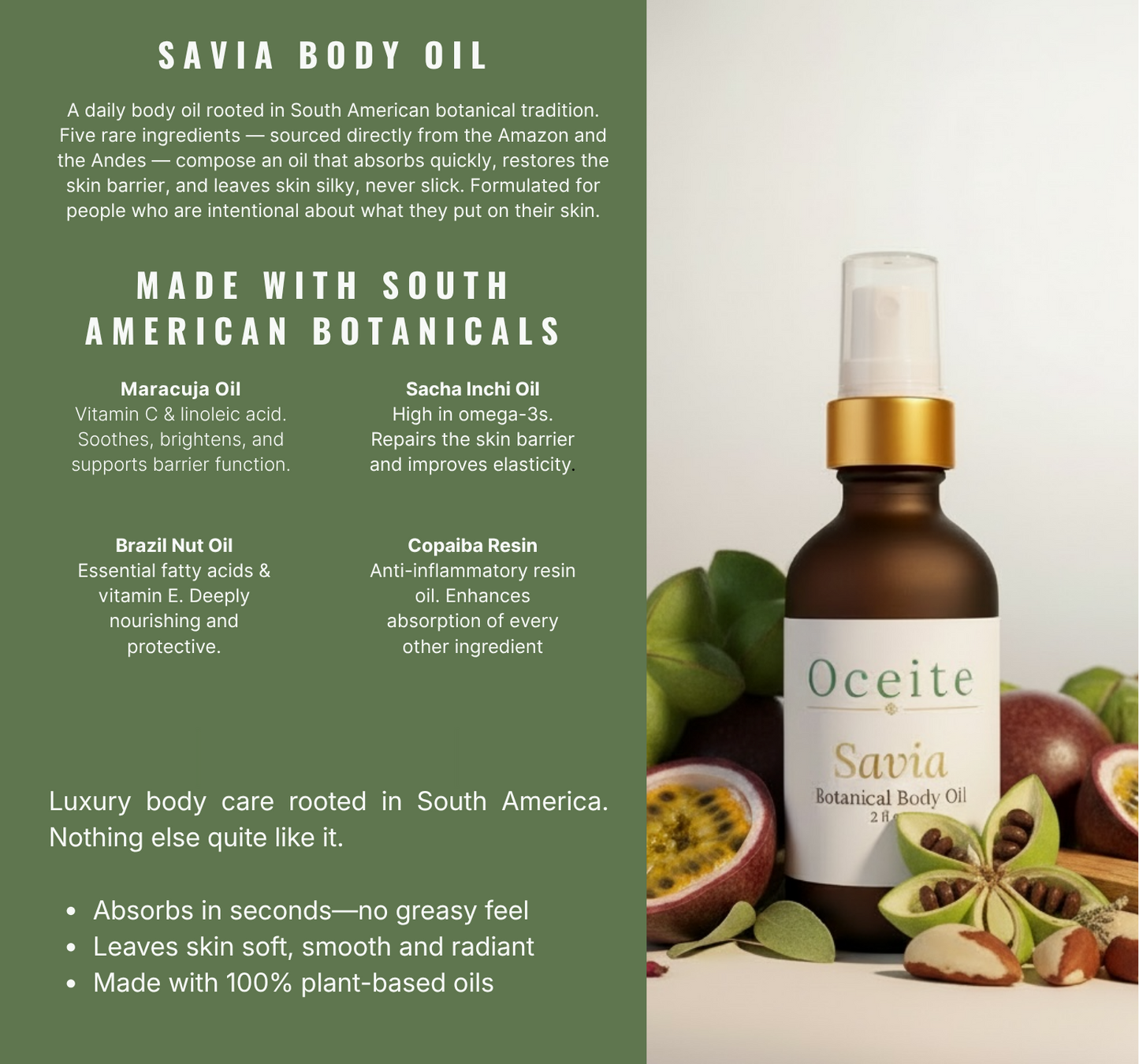 Savia Natural Botanical Body Oil – Maracuja, Sacha Inchi & Squalane – Fast-Absorbing | 2 oz